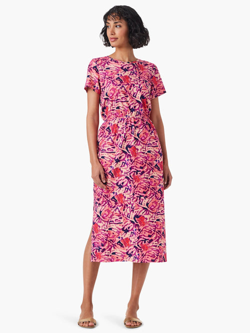 NZT Floral Short Sleeve Slit Midi Dress