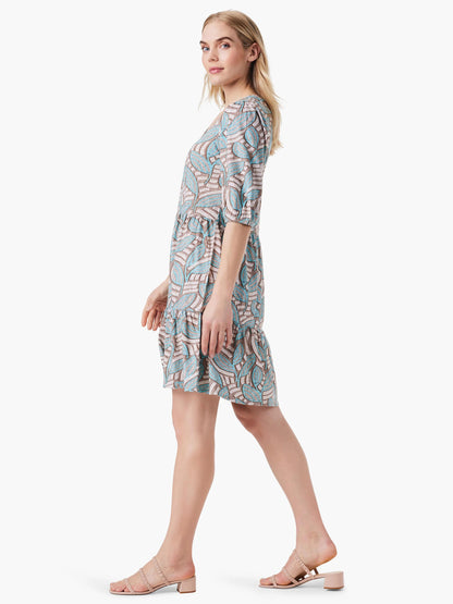 NZT Mosaic Fern Elbow Sleeve V-Neck Dress