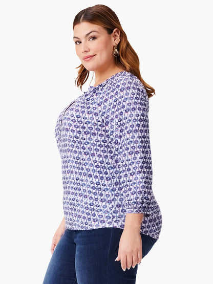 NZT Mixed Medallion 3/4 Sleeve Split Top