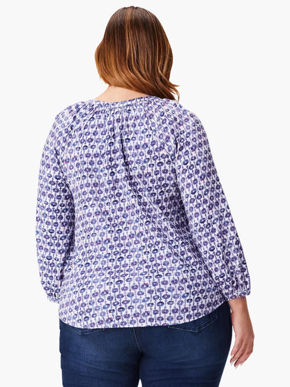 NZT Mixed Medallion 3/4 Sleeve Split Top