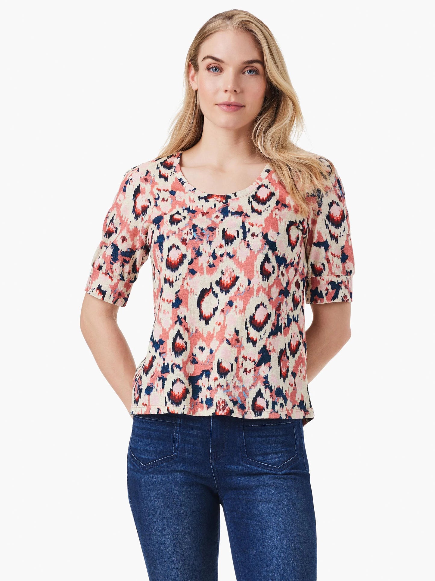 NZT Animal Ikat Elbow Sleeve Scoop Neck Tee