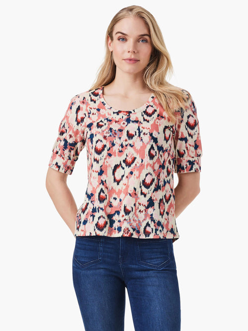 NZT Animal Ikat Elbow Sleeve Scoop Neck Tee