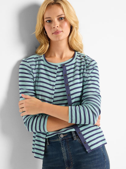 NZT Striped Snap Front Cardigan