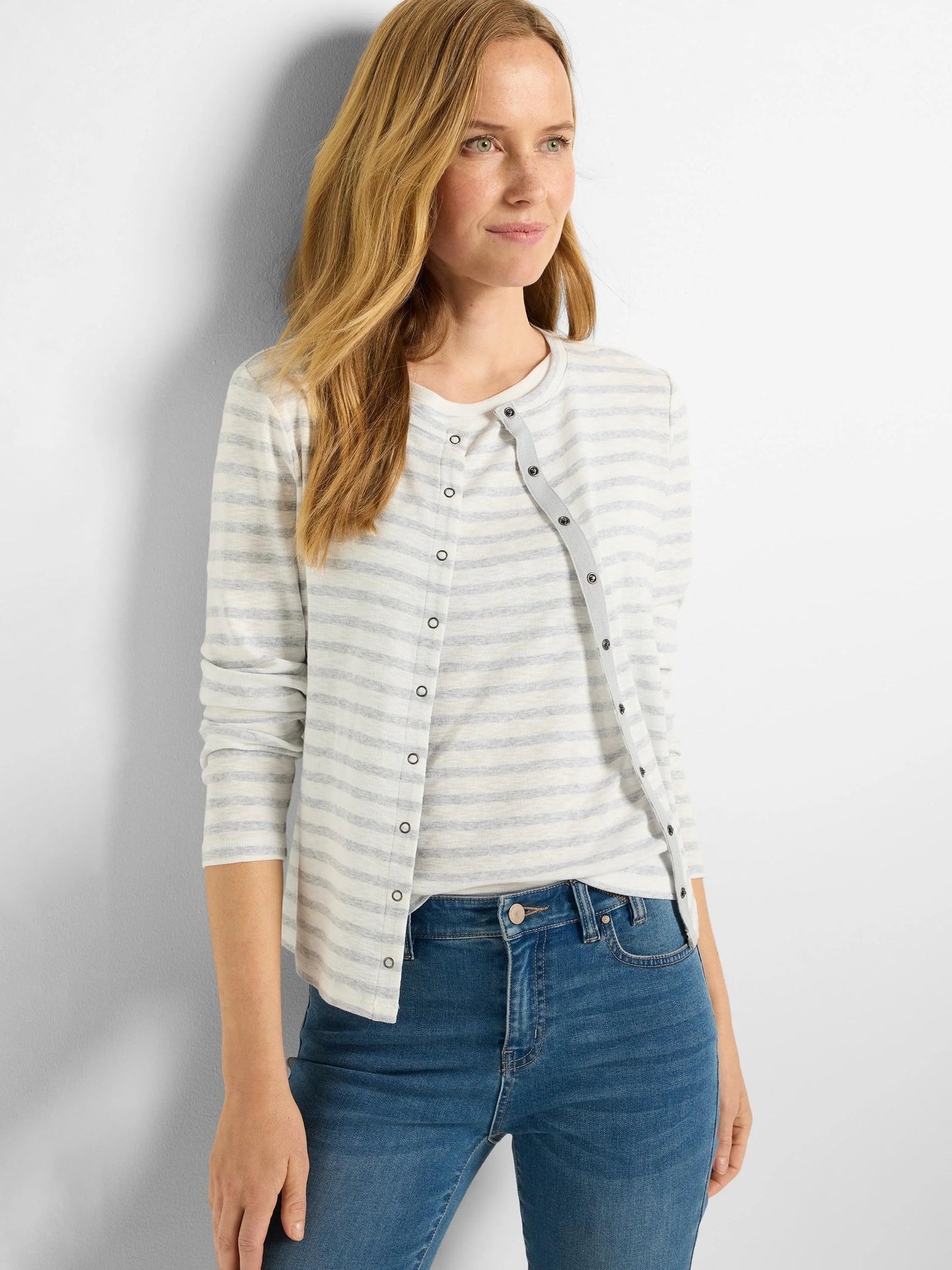 NZT Striped Snap Front Cardigan