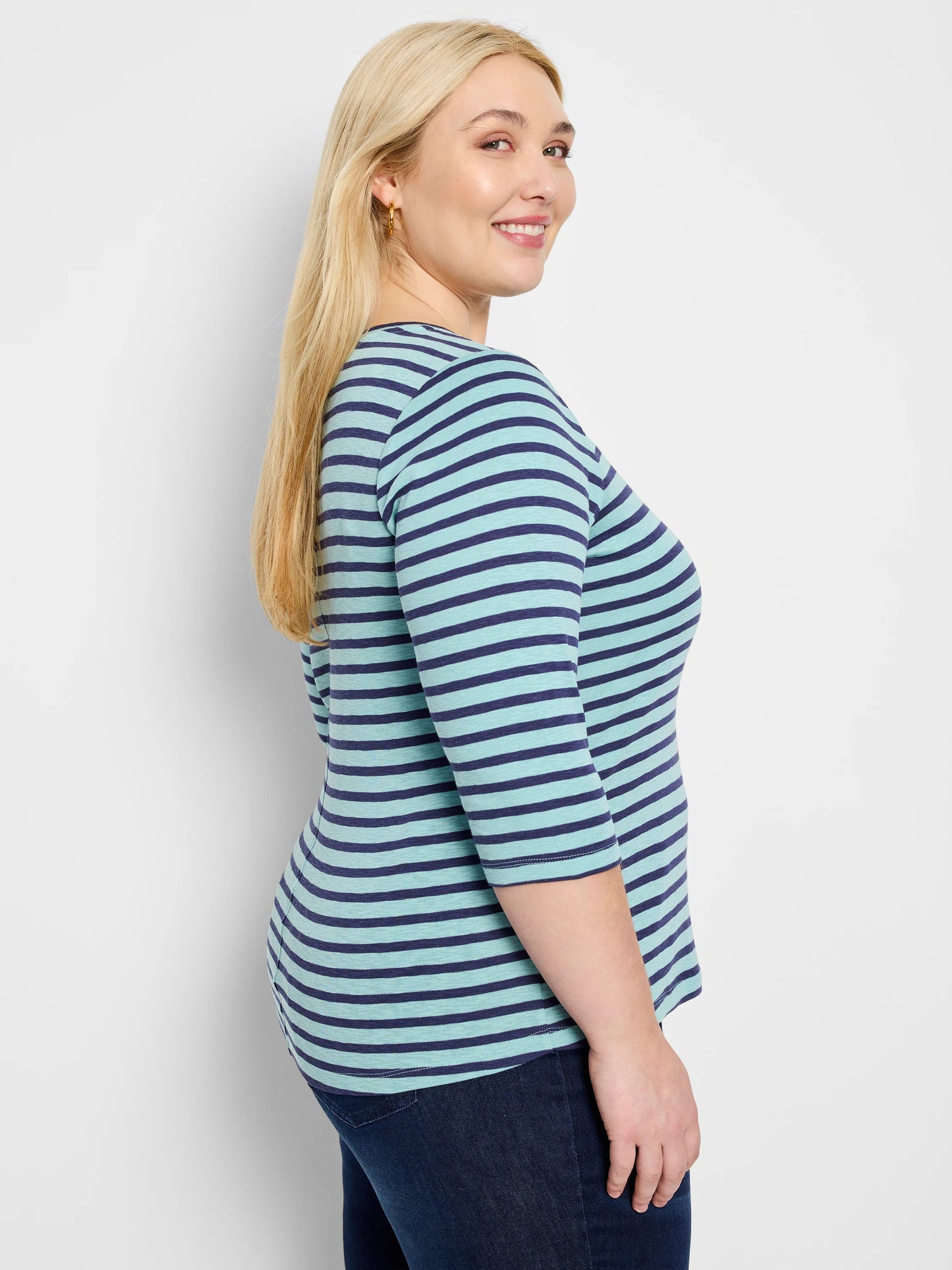 NZT 3/4 Sleeve Stripe Boat Tee