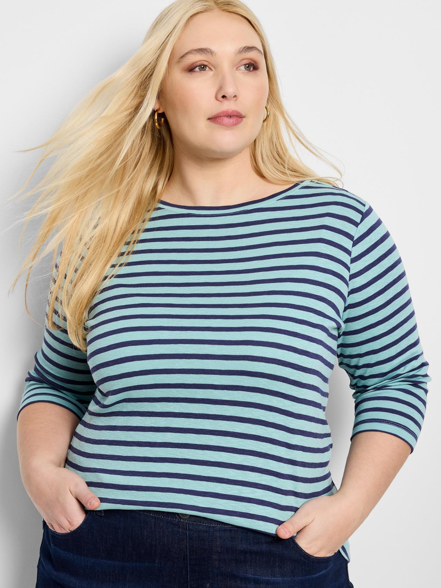 NZT 3/4 Sleeve Stripe Boat Tee