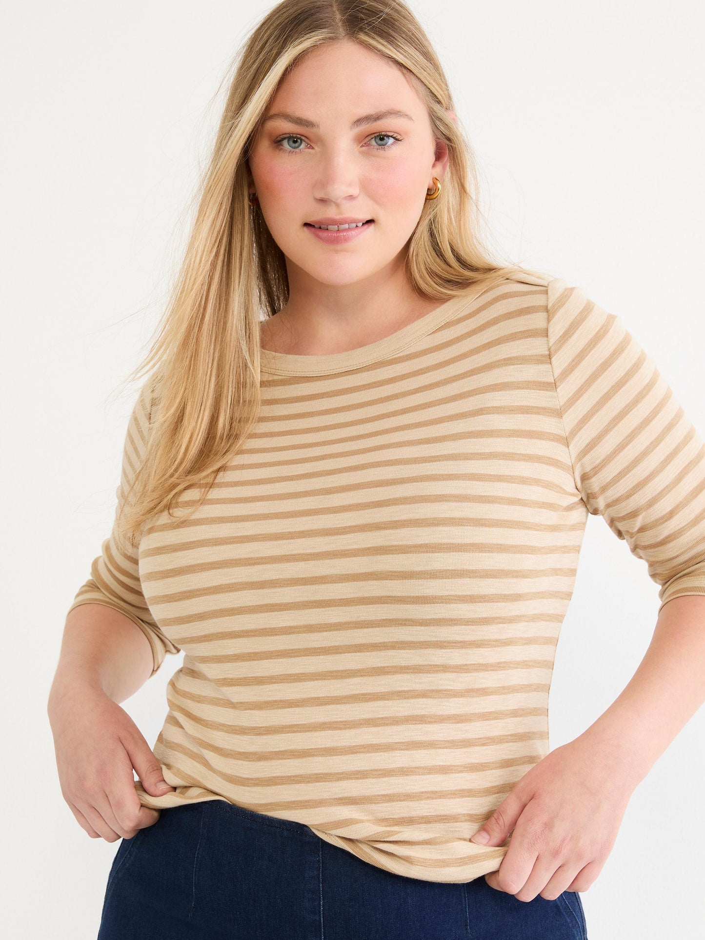 NZT 3/4 Sleeve Stripe Envelope Boat Tee