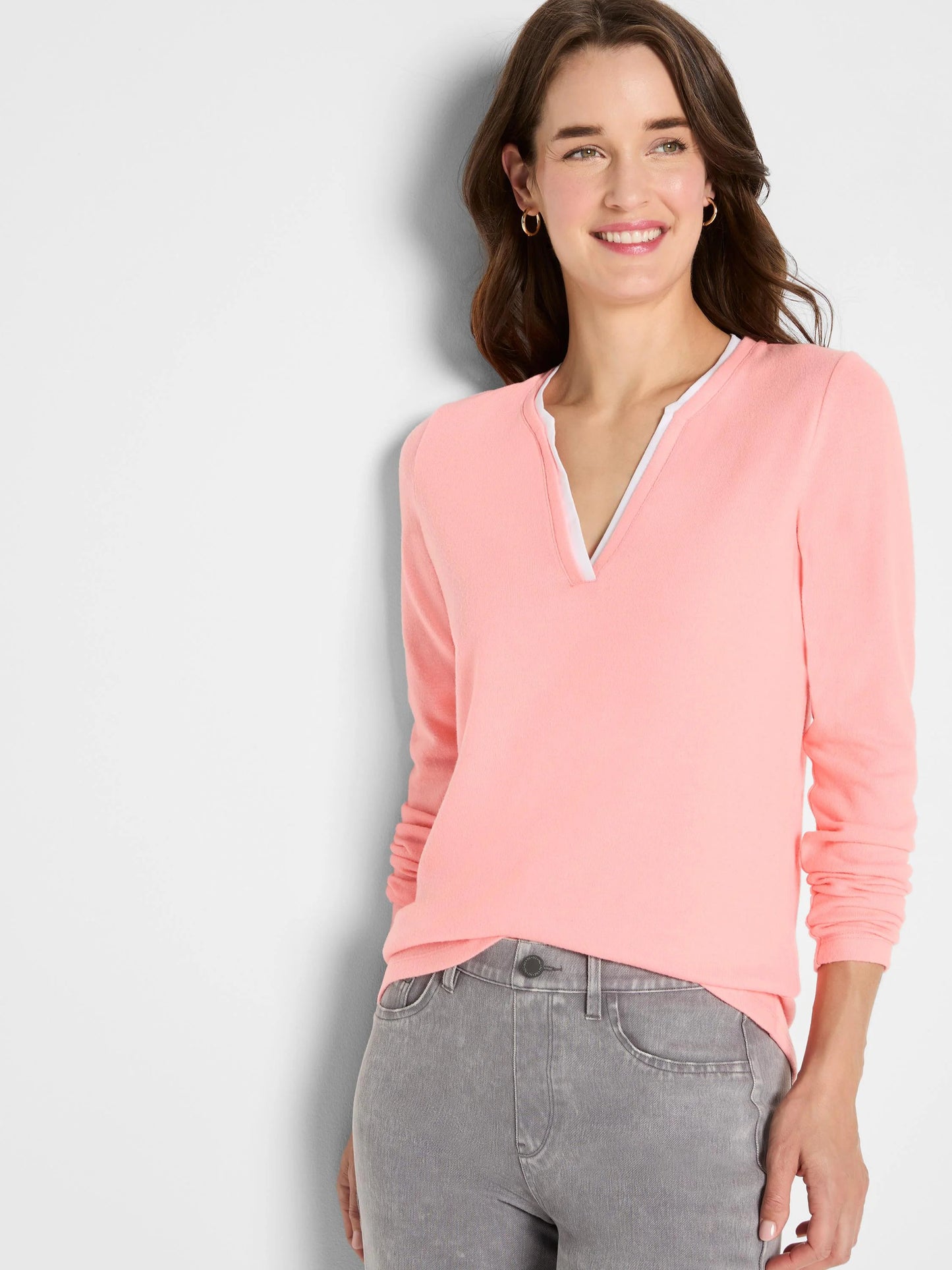 NZT Cozy Jersey Double Layer Split Neck Tee