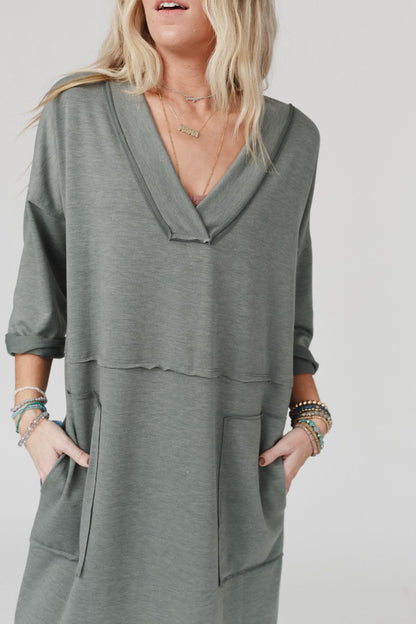 The Nest Meadow Long Sleeve Slit Maxi Dress - Light Olive