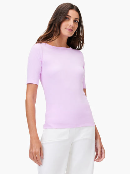 Perfect Knit Rib Elbow Sleeve Boatneck Tee