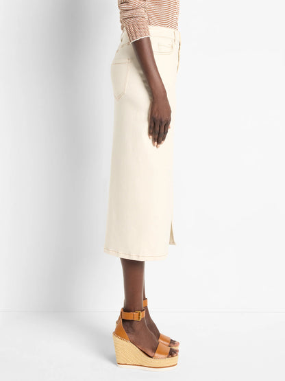 Front Slit Denim Midi Skirt