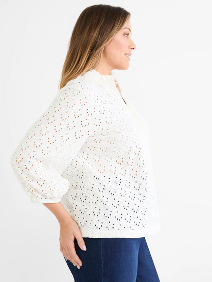 Knit Eyelet Ruffle Neck Top
