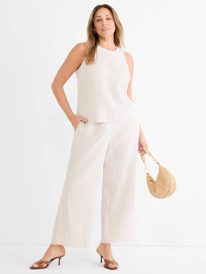 Pinstripe Gauze Wide Leg Ankle Pant