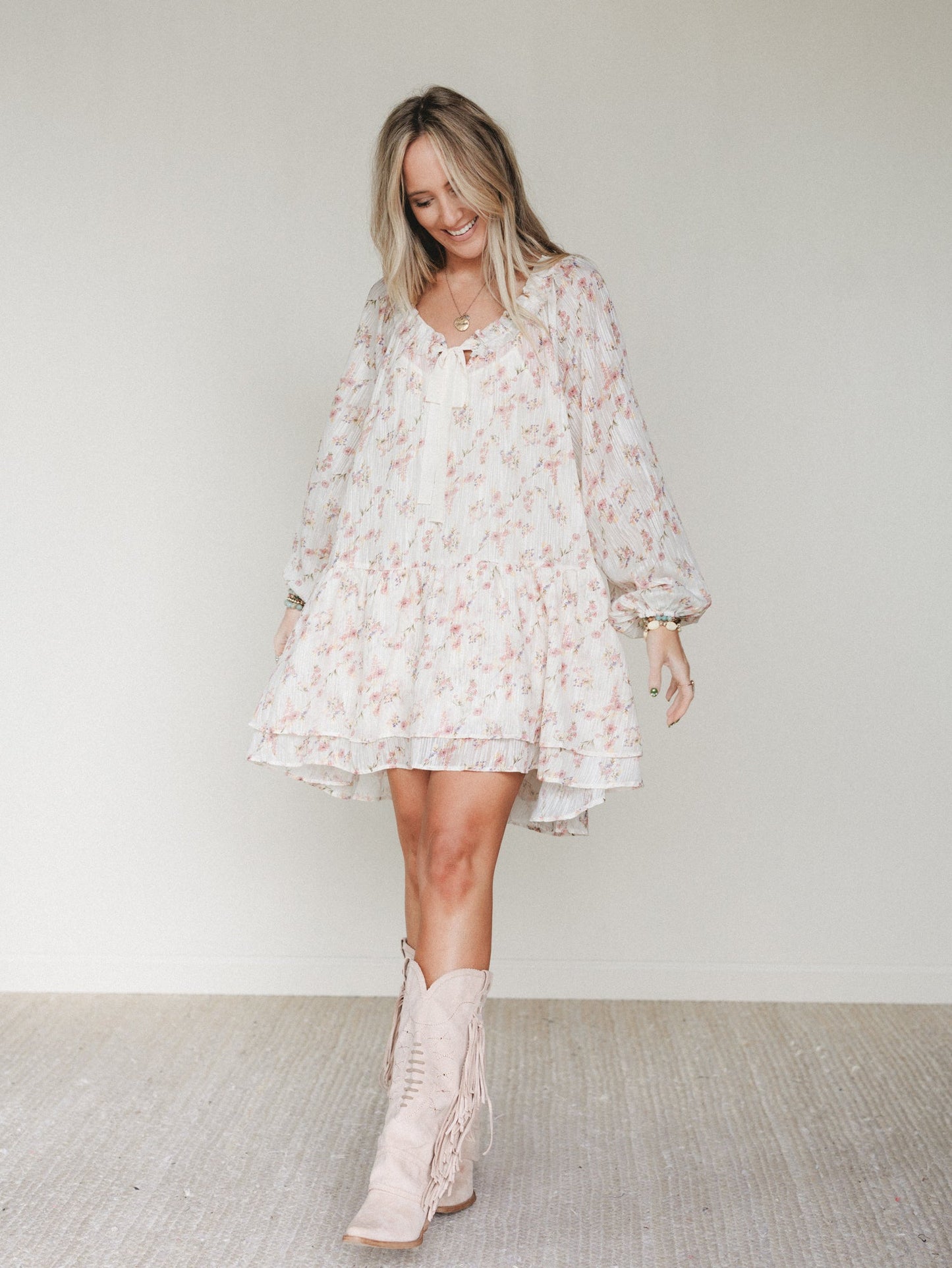 Beth Floral Print Dress - Cream