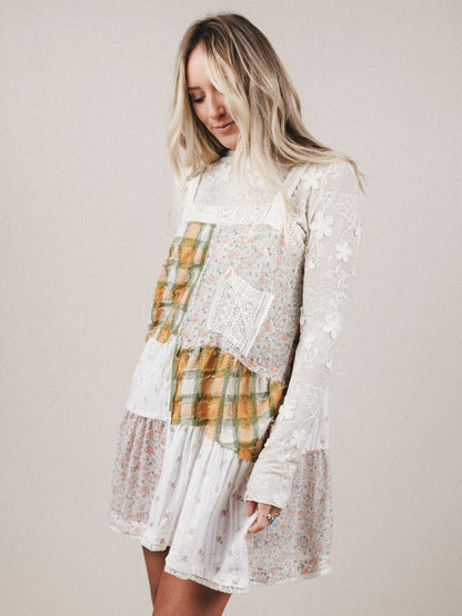 Golden Fields Patchwork Dress - Sage