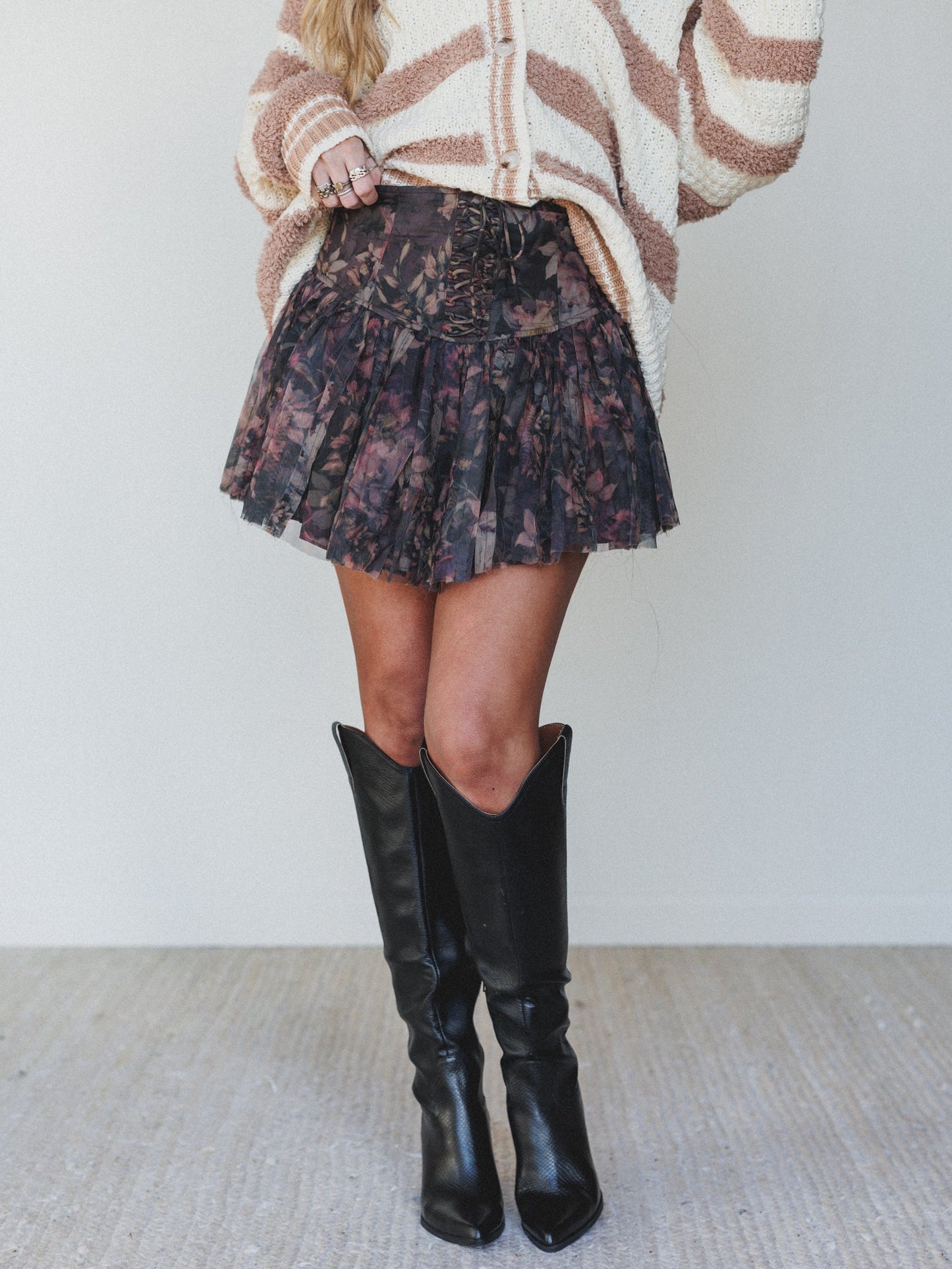 Bohemian Bloom Pleated Mini Skort - Chocolate