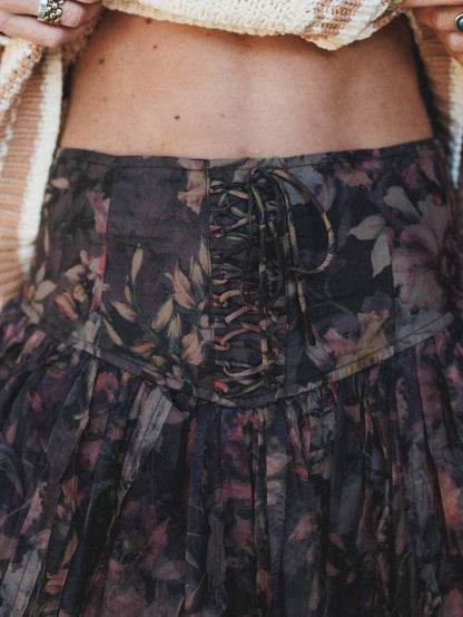 Bohemian Bloom Pleated Mini Skort - Chocolate