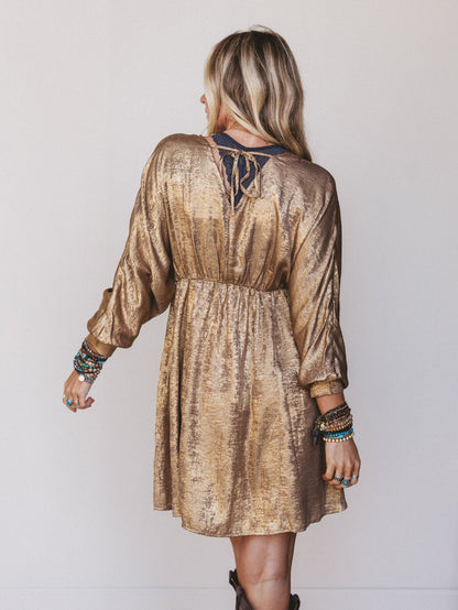 Golden Aura Babydoll Dress - Gold
