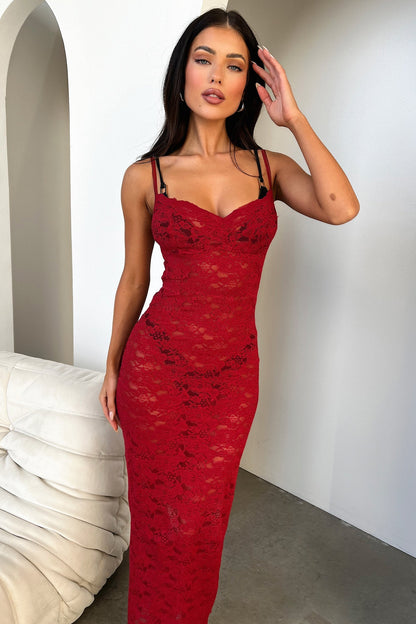 Destiny Midi Dress - Red