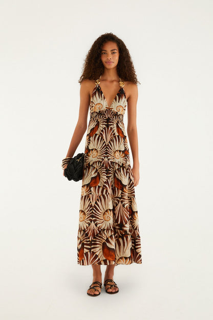 Multicolor Ammonite Tassel Smocked Maxi Dress