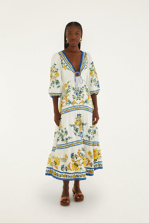 Off-White Emily Floral Tapestry Drawstring Midi Dress