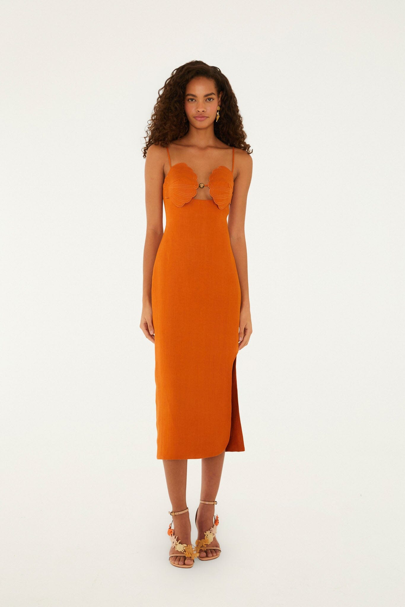 Terra Cotta 3d Shells Sleeveless Midi Dress