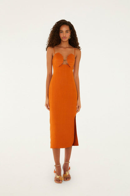 Terra Cotta 3d Shells Sleeveless Midi Dress