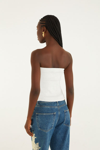White Smocked Strapless Top
