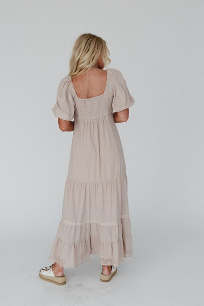 Peony Paradise Lace Trim Dress - Mocha