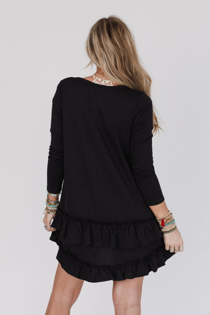 The Nest Constance Ruffle Hem Long Sleeve Dress - Black